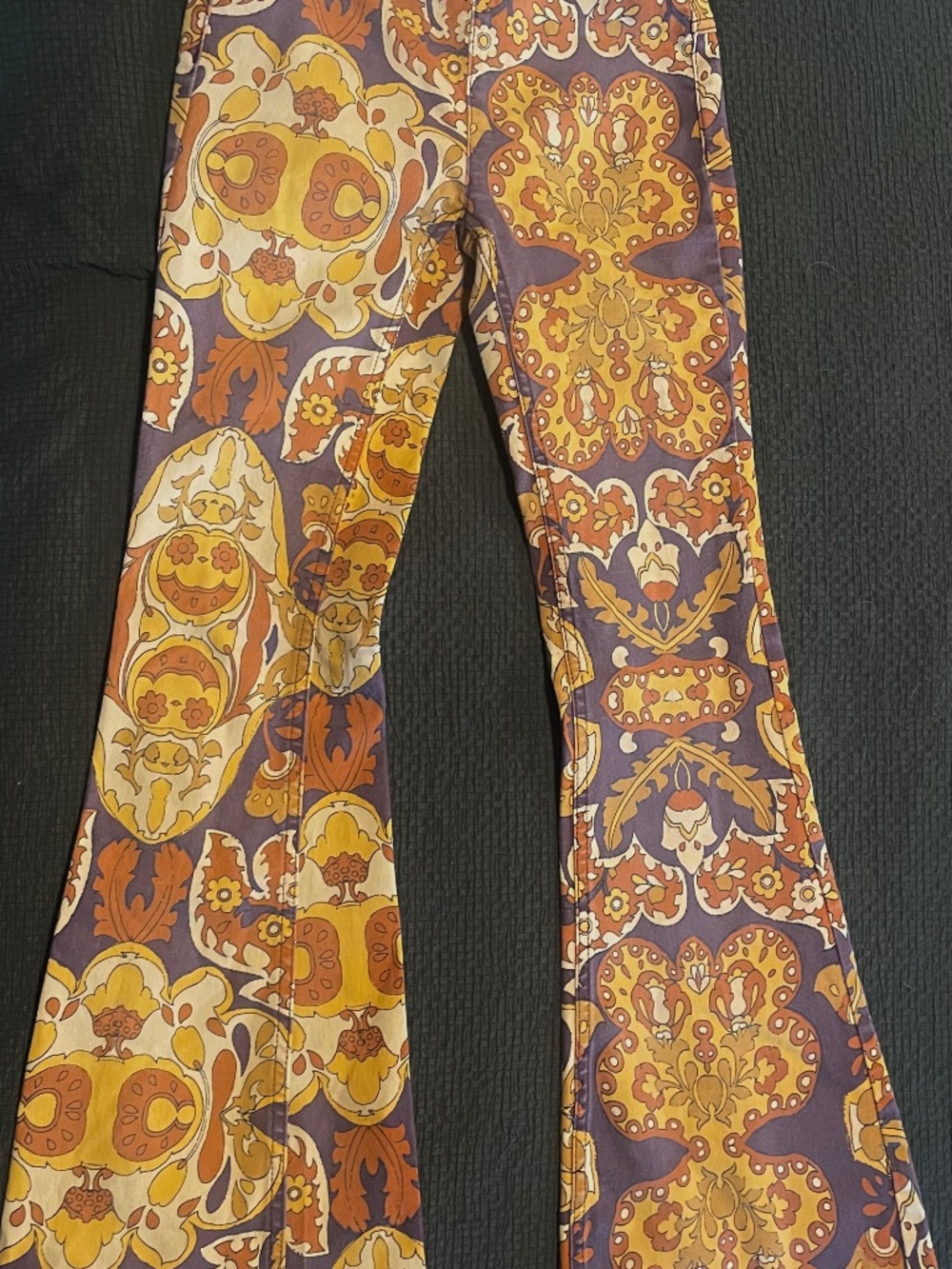 Free People Penny Pull-On Flare Pants Retro Floral Orange Purple Size 25